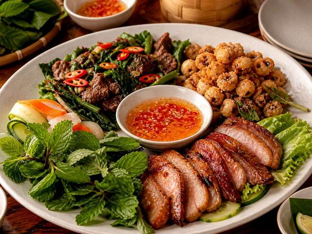 Tép chiên giòn cuốn cải